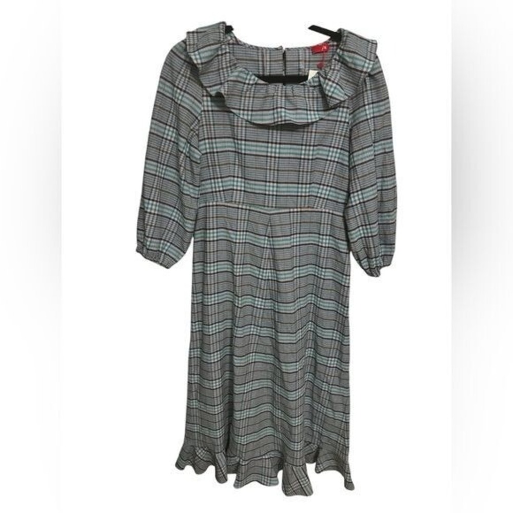 NEW Kitri | Sydney Check Frill Dress Plaid Ruffle Women's Blue Grey Sz US 6‎